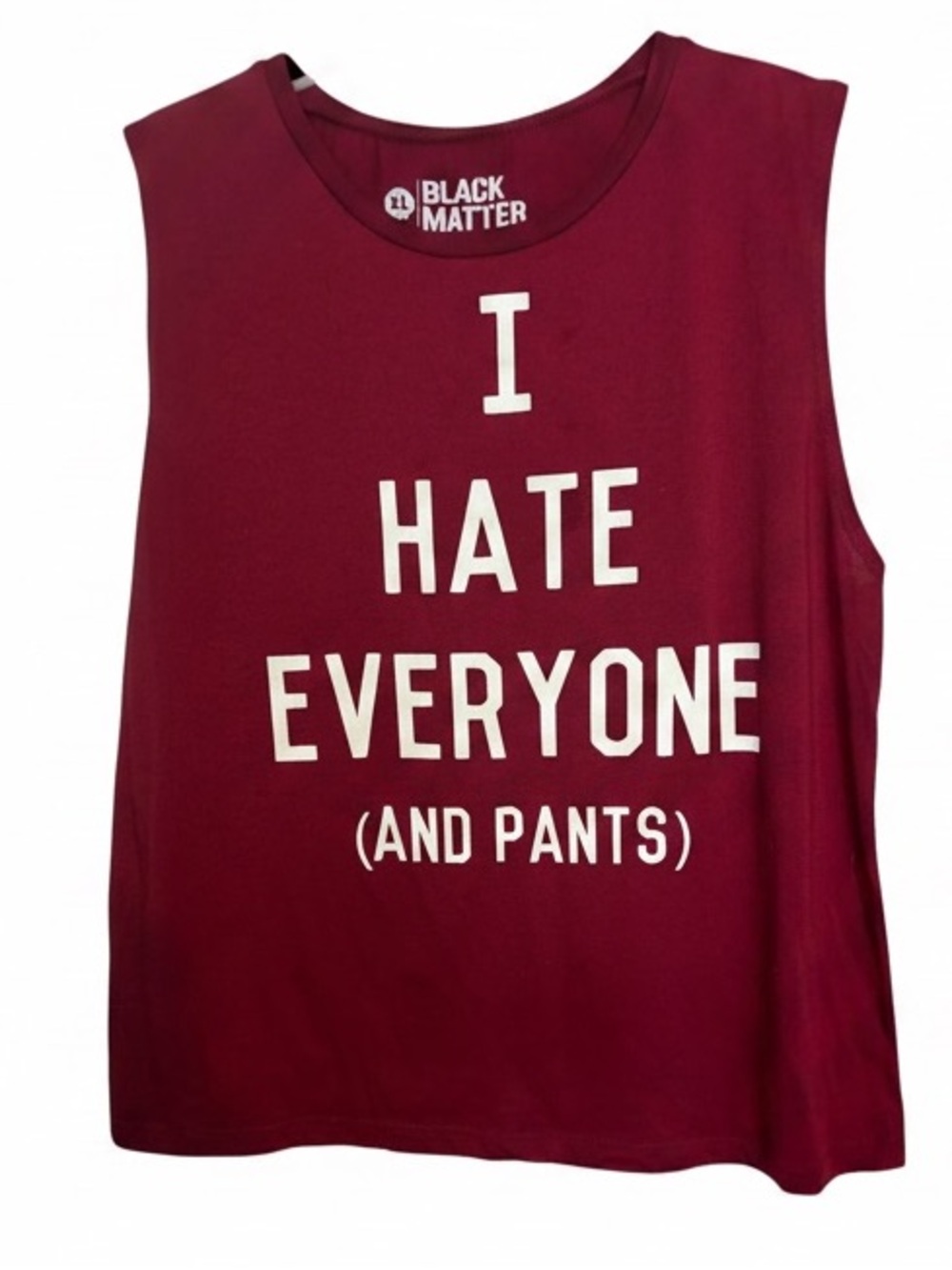 Black Matter Maroon Sleeveless Graphic Tee - White Slogan
